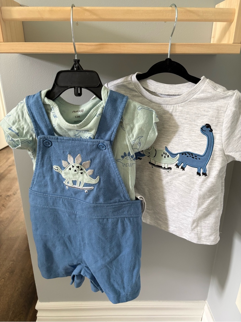 Pekkle Blue Overalls and Dino Tee Set - Blue & Light Green